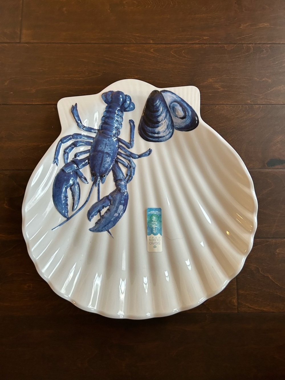 Sigrid Olsen Oyster Melamine Platter Blue White Lobster New Round